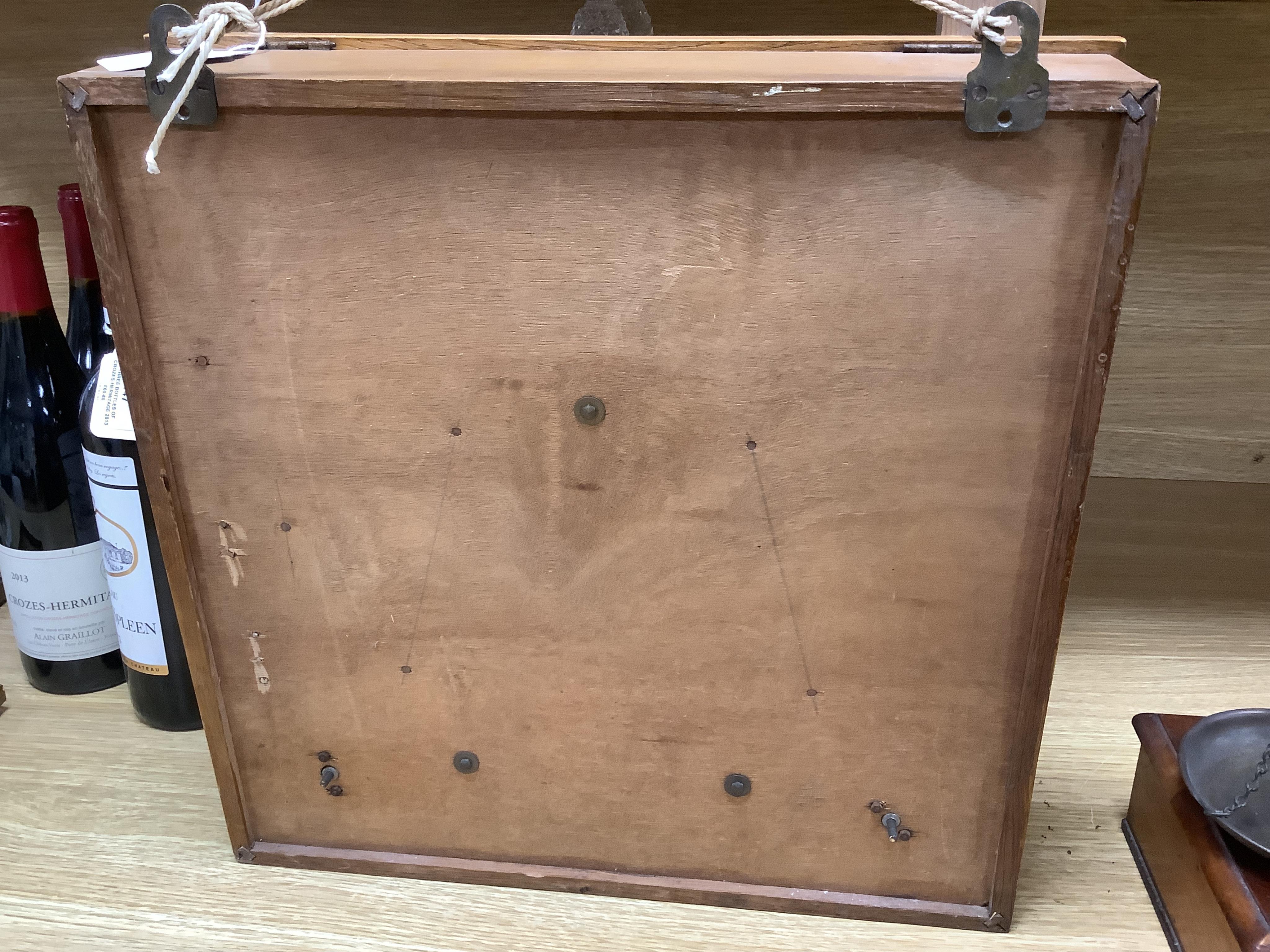 An early 20th century French Art Deco Bulle Electrique oak wall clock, 39cm squared. Condition - scratch to oak on front cover, not checked if working